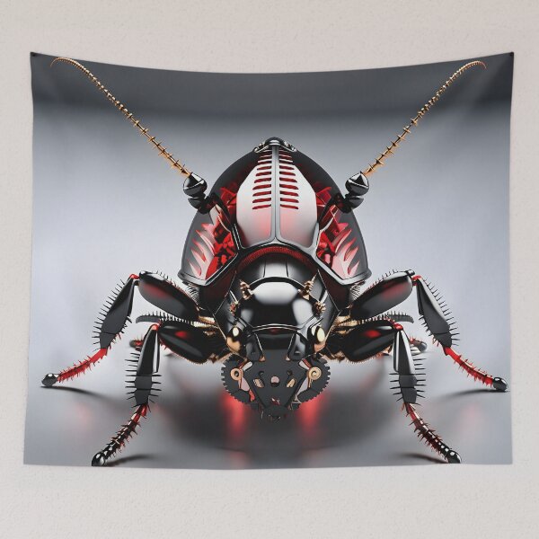 Item preview, Black Red Mechanical Cockroach Robot - Cyberpunk Steampunk Insect Art designed and sold by Peter Kraaibeek Art Gallery.