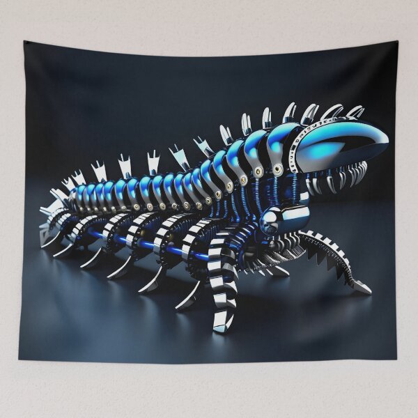 Item preview, Blue Chrome Mechanical Centipede Robot - Cyberpunk Steampunk Insect Art designed and sold by Peter Kraaibeek Art Gallery.