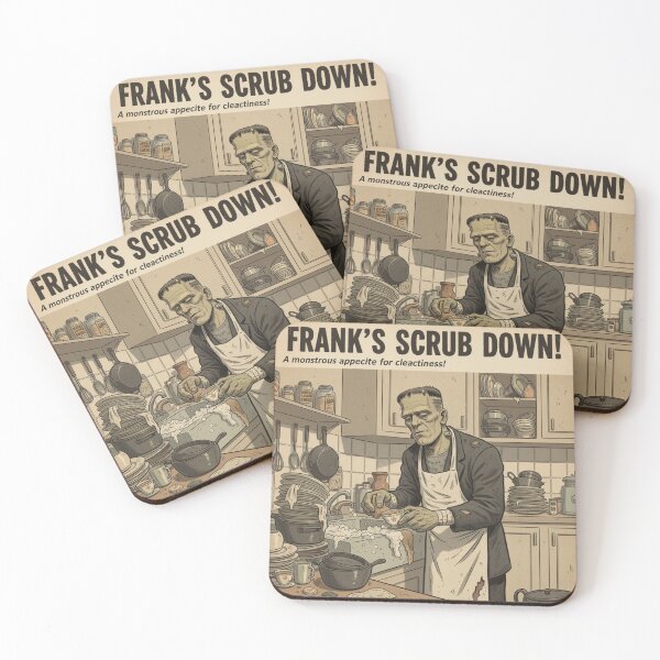 Item preview, "Frank's Scrub Down - Frankenstein's Monster Doing Dishes" designed and sold by Nanaimagination.