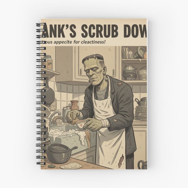 Item preview, "Frank's Scrub Down - Frankenstein's Monster Doing Dishes" designed and sold by Nanaimagination.