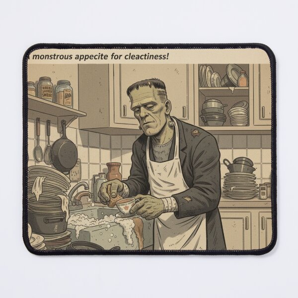 Item preview, "Frank's Scrub Down - Frankenstein's Monster Doing Dishes" designed and sold by Nanaimagination.