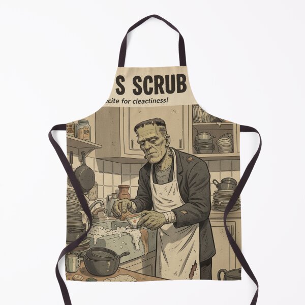 Item preview, "Frank's Scrub Down - Frankenstein's Monster Doing Dishes" designed and sold by Nanaimagination.