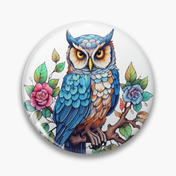 Item preview, magical owl on a tree branch with flowers designed and sold by LoneAngel.