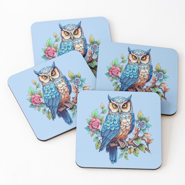Item preview, magical owl on a tree branch with flowers designed and sold by LoneAngel.