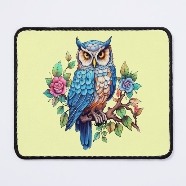 Item preview, magical owl on a tree branch with flowers designed and sold by LoneAngel.