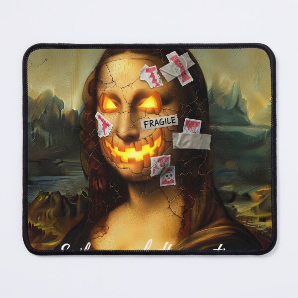 Item preview, Fragile Mona Lisa Meme – Cracked Pumpkin Smile Parody designed and sold by The Classics Freak.