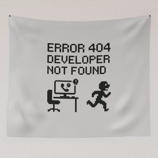 Aperçu de l'œuvre Erreur 404 : Développeur introuvable | T-shirt Pixel Art humoristique pour programmeur créée et vendue par WiserShop.