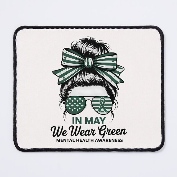 Item preview, We Wear Green Messy Bun Mental Health Awareness designed and sold by DoorwayThreads.