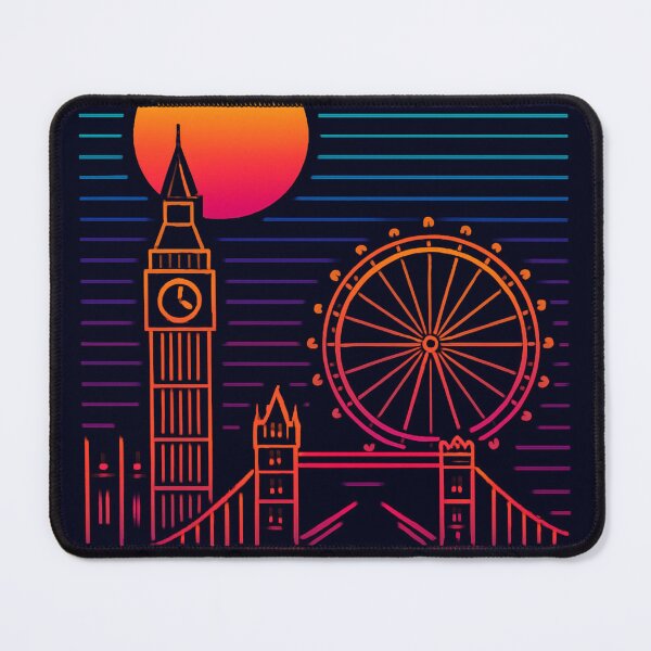 Item preview, London City Skyline Retro Synthwave Line Art Photographic Print | Neon Big Ben & London Eye designed and sold by DreamiCanvas.