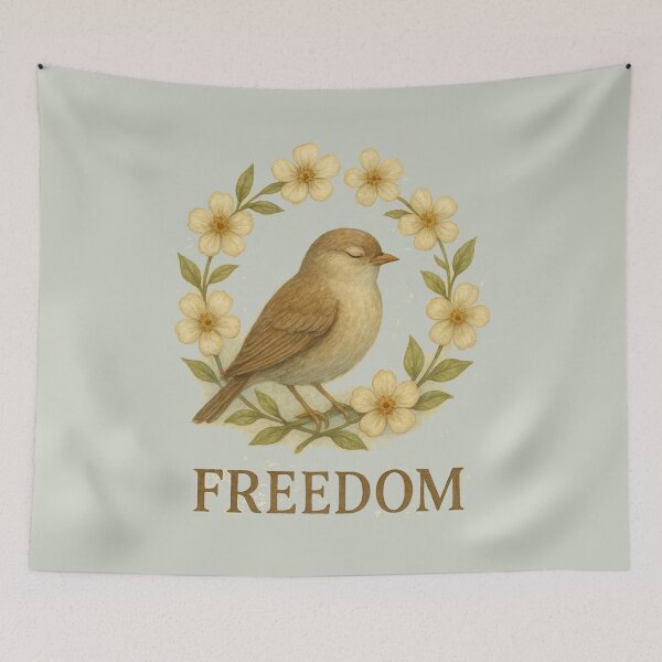 Item preview,  Freedom Bird with Floral Wreath | Inspirational Nature Quote Design | Vintage Watercolor Bird Art designed and sold by KDesignCrafts.