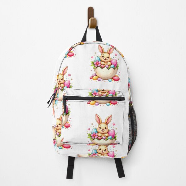 Item preview, Cute bunny surrounded by colorful Easter eggs in a whimsical setting with flowers and hearts in springtime designed and sold by SpaceartLilu.