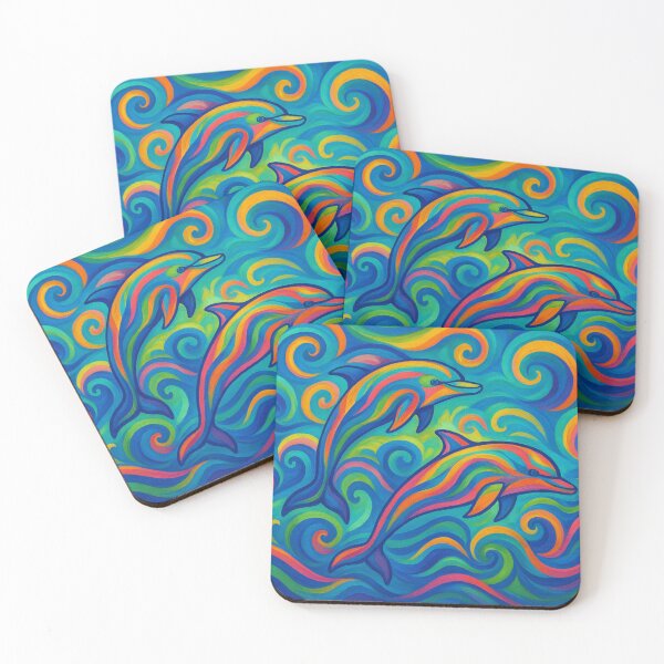 Item preview, Ocean Dolphin Dance – Surreal Colourful Dolphins in Abstract Waves designed and sold by mrrichard515.