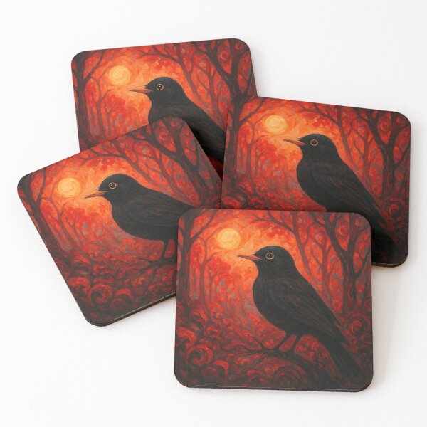 Item preview, Abstract Blackbird in Dawn Light – Vibrant UK Woodland designed and sold by mrrichard515.