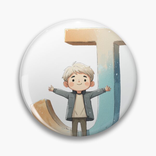 Item preview, Cute Boy with Open Arms in Front of Giant Letter J Illustration designed and sold by JunsH.