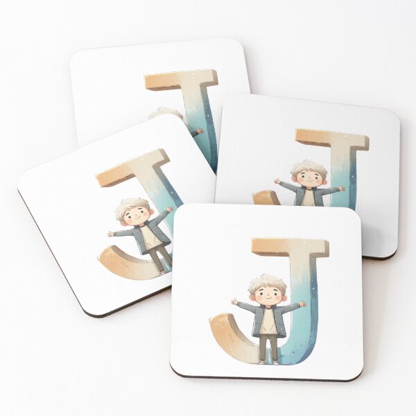 Item preview, Cute Boy with Open Arms in Front of Giant Letter J Illustration designed and sold by JunsH.