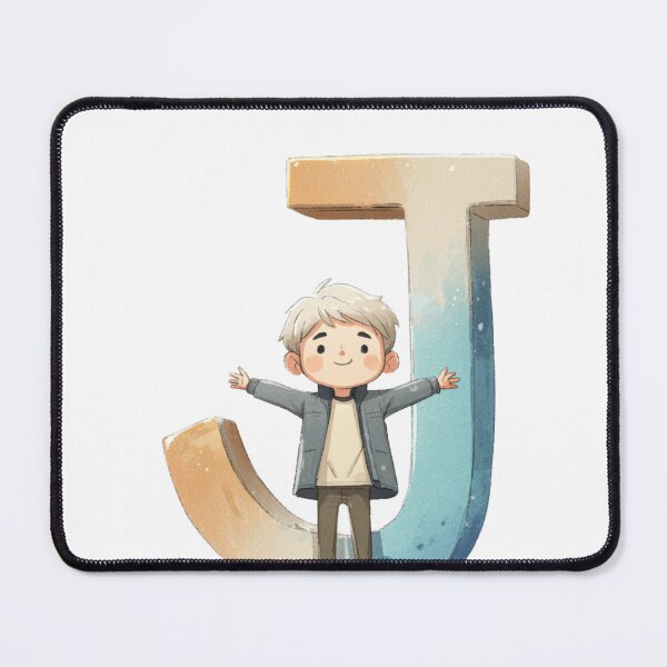 Item preview, Cute Boy with Open Arms in Front of Giant Letter J Illustration designed and sold by JunsH.
