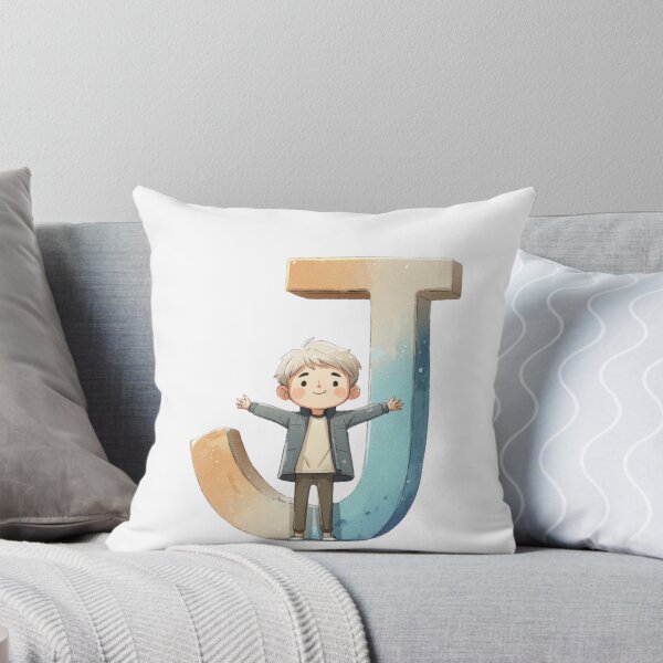 Item preview, Cute Boy with Open Arms in Front of Giant Letter J Illustration designed and sold by JunsH.