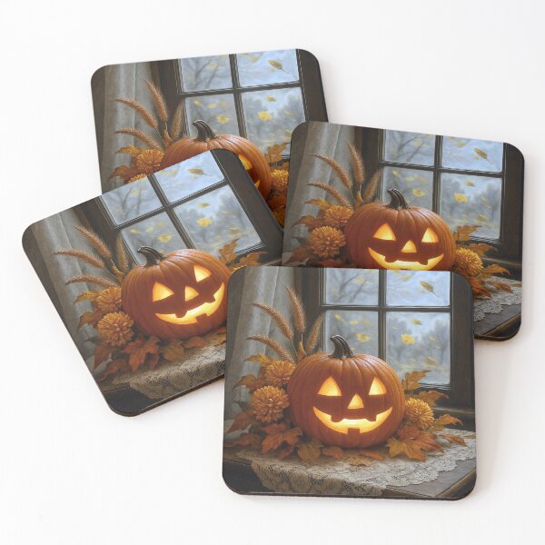 Item preview, Glowing Jack-o-Lantern In Autumn Flowers designed and sold by Maria Dryfhout.