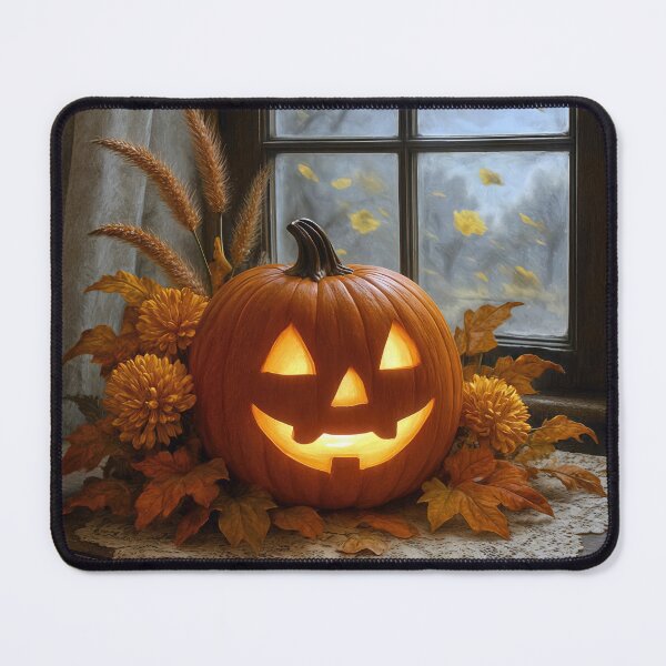 Item preview, Glowing Jack-o-Lantern In Autumn Flowers designed and sold by Maria Dryfhout.
