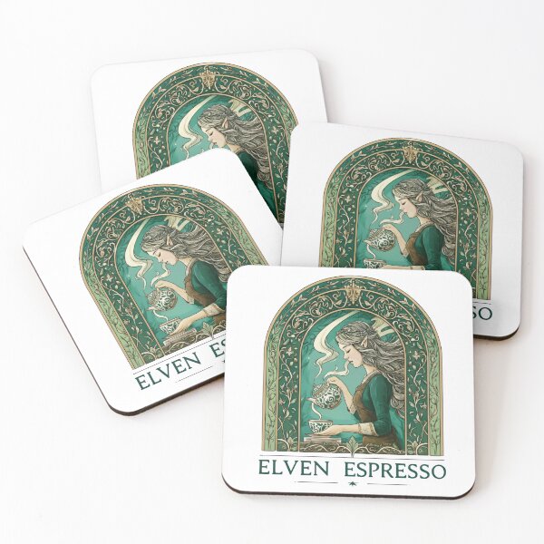 Item preview, Elven Espresso — Art Nouveau Elf Barista Coffee Lover Design - Fantasy designed and sold by Fenay Designs.