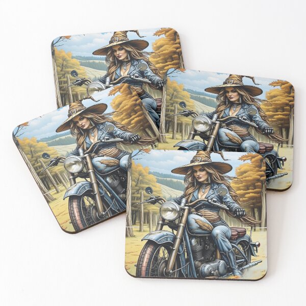 Item preview, Halloween Witch on Motorcycle | Autumn Fantasy Witchcore Wall Art | Spooky Season Biker Gift designed and sold by Medeea Publishing.