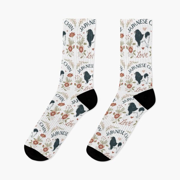 Item preview, Vintage Japanese Chin Silhouette Wall Art – Decorative Floral Border, Muted Tones, “Japanese Chin Love”  designed and sold by VividOrganica.