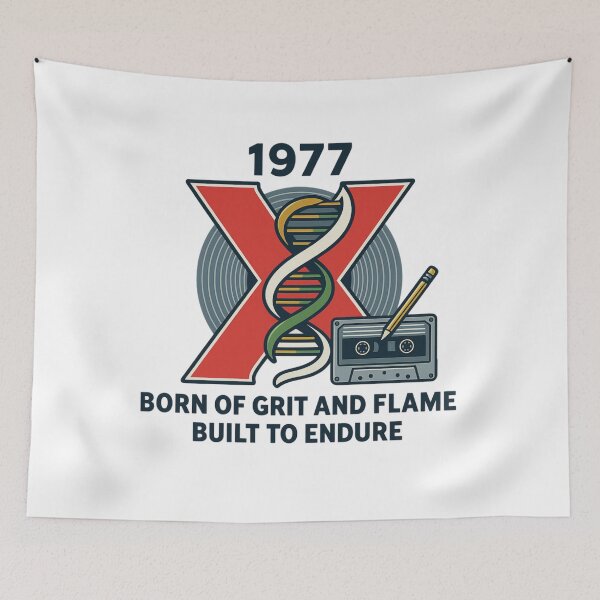 Item preview, Generation X DNA Helix — 1977 Music Motifs — Born of Grit and Flame • Built to Endure Tee designed and sold by Purdiole-art.