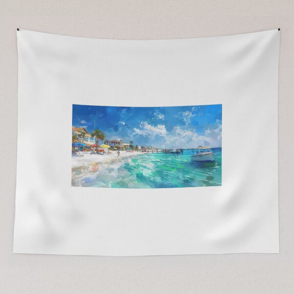 Item preview, Vibrant Beach Day In Destin Florida With Boats And Umbrellas designed and sold by Mcdavedjeme.