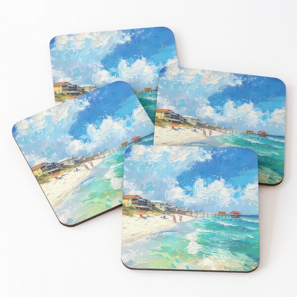 Item preview, Sunny Beach Day With Colorful Umbrellas And Pier Coastal Scene From Destin Florida designed and sold by Mcdavedjeme.
