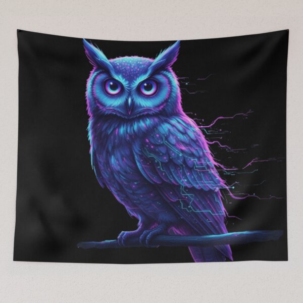 Item preview, Cybernetic Owl: Digital Wisdom - Unique Neon Bio-Glitch Bird Art Design designed and sold by trend-forge.