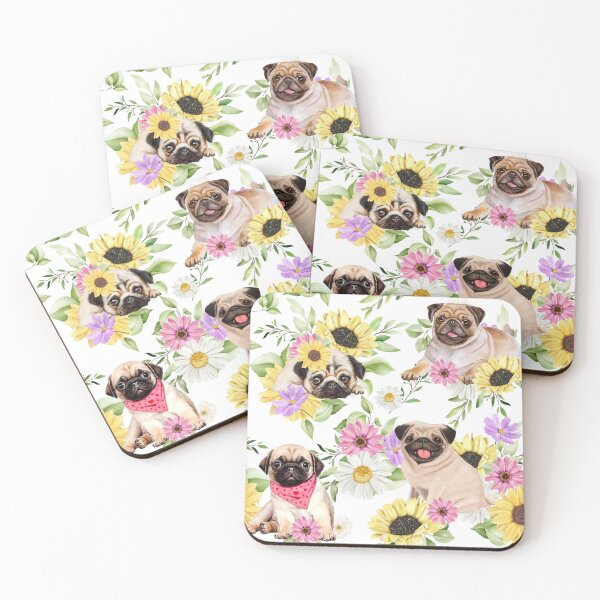 Item preview, Pug cute flowers pattern designed and sold by BeebooDesign.