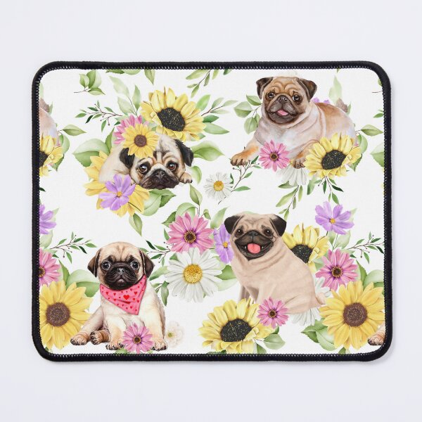 Item preview, Pug cute flowers pattern designed and sold by BeebooDesign.