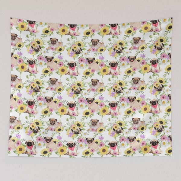 Item preview, Pug cute flowers pattern designed and sold by BeebooDesign.