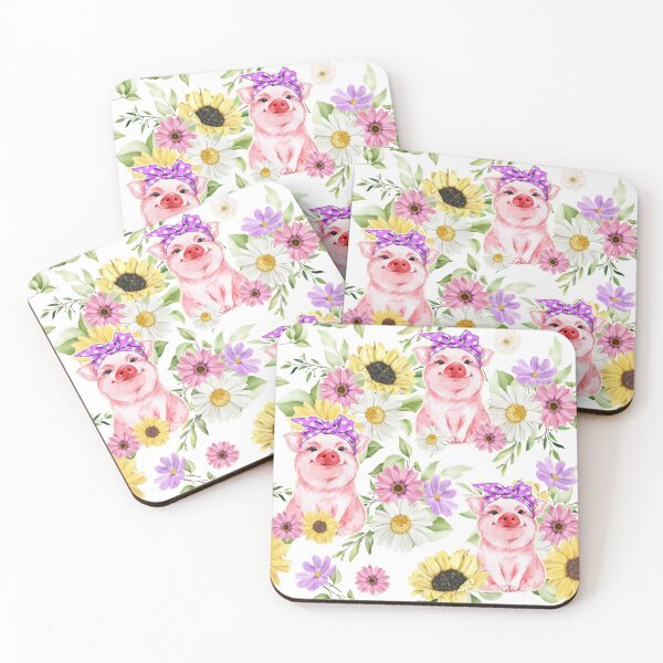 Item preview, Pig cute flowers pattern designed and sold by BeebooDesign.