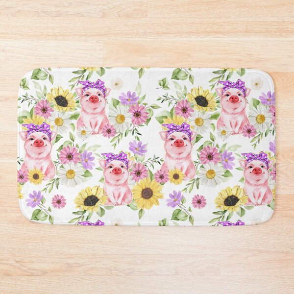 Item preview, Pig cute flowers pattern designed and sold by BeebooDesign.
