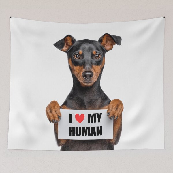 Item preview, Cute German Pinscher dog with Signboard I love my Human  designed and sold by LazyOwlStore.