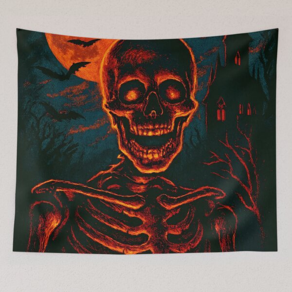 Item preview, Fiery Skeleton Halloween Moon Art  designed and sold by PandaTShirtShop.