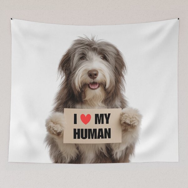 Item preview, Cute Bearded Collie dog with Signboard I love my Human  designed and sold by LazyOwlStore.
