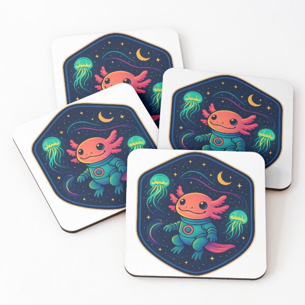 Item preview, Space Axolotl Astronaut – Cute Cosmic Creature with Neon Jellyfish and Stars designed and sold by Papurica.