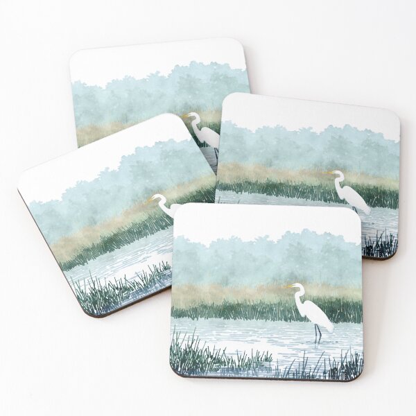Item preview, Misty Marshland Egret Watercolor Landscape designed and sold by Janine Aykens.