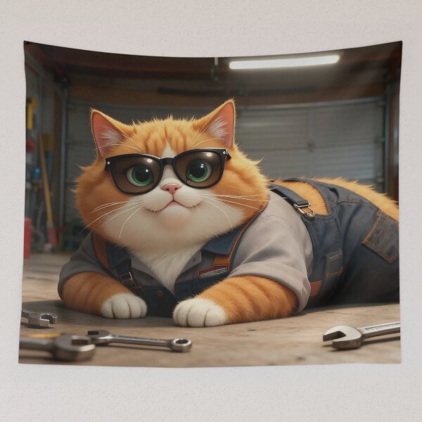 Item preview, Samson the Mechanic Cat – Fat Cat in the Garage designed and sold by SamsonCuteCat.