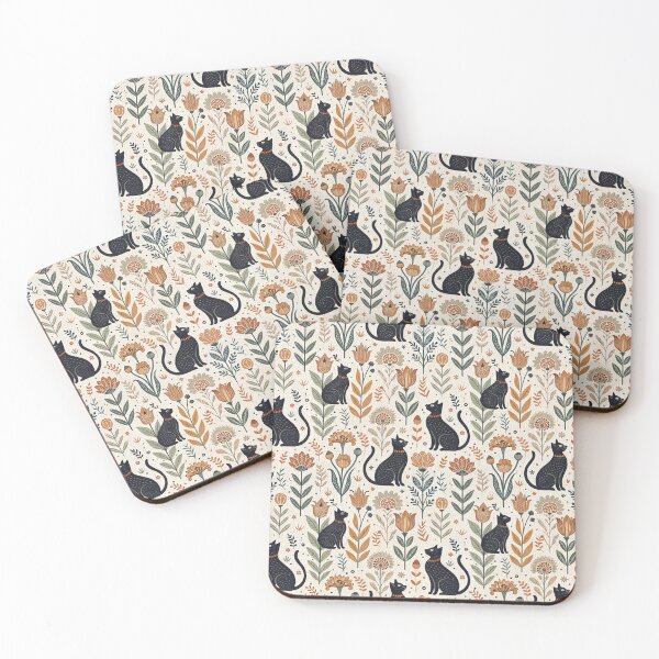 Item preview, Black Cats & Folk Flowers | Nightshade Nordic Halloween Finale designed and sold by Shuga-Design.