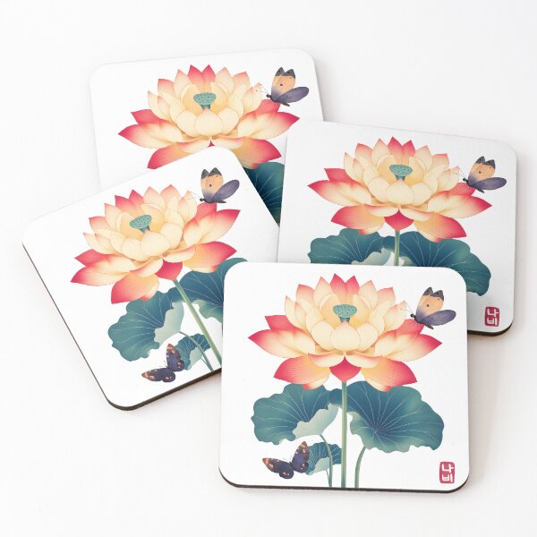 Item preview, Korean lotus flowers with butterflies designed and sold by Anicue.