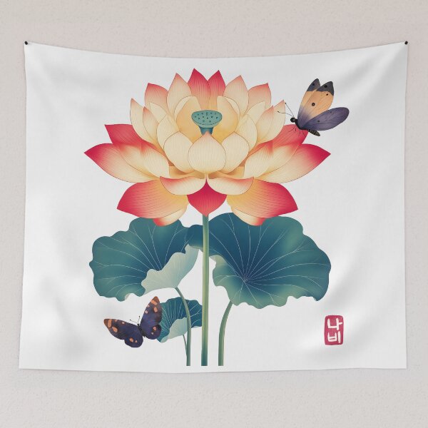 Item preview, Korean lotus flowers with butterflies designed and sold by Anicue.
