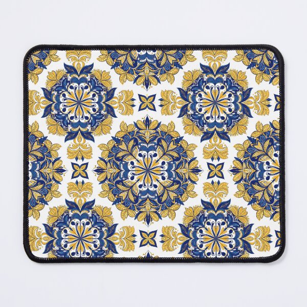 Item preview, Eastern European Folk Floral Seamless Pattern – Intricate Navy & Golden Motifs designed and sold by VelloomStore.