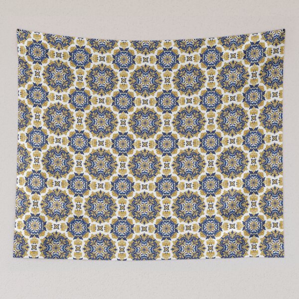 Item preview, Eastern European Folk Floral Seamless Pattern – Intricate Navy & Golden Motifs designed and sold by VelloomStore.