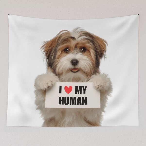 Item preview, Cute Löwchen dog with Signboard I love my Human  designed and sold by LazyOwlStore.