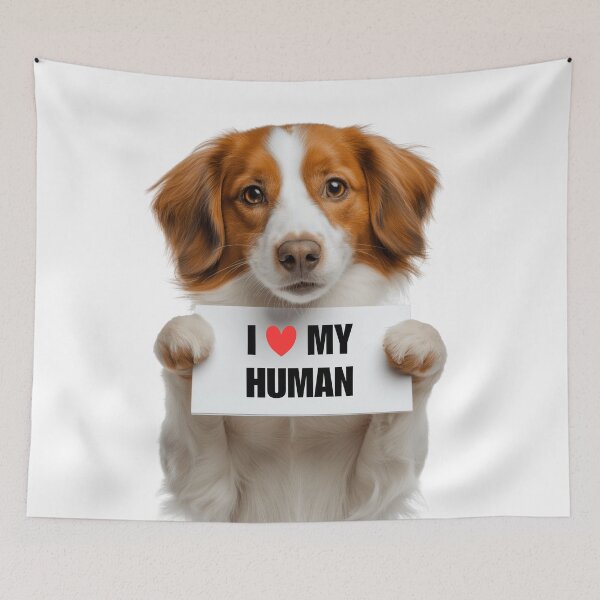 Item preview, Cute Kooikerhondje dog with Signboard I love my Human  designed and sold by LazyOwlStore.