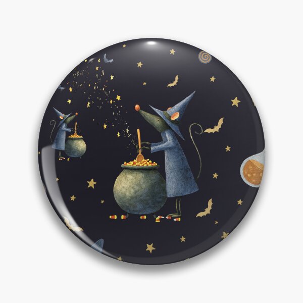 Item preview, Witchy Mice Halloween Pattern — Candy Cauldrons, Stars & Bats (Vintage Folk-Art) designed and sold by VikArt7.