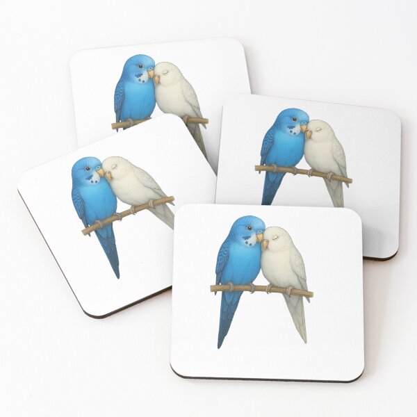 Item preview, Two budgies in love on a branch Tags: designed and sold by Malak Studio .